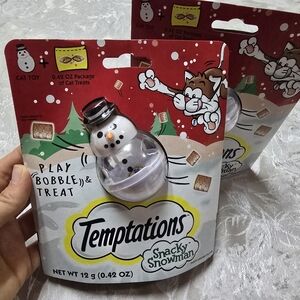 2 Packages Temptations Snacky Snowman Play Bobble Cat Toy and Treats Catlovers